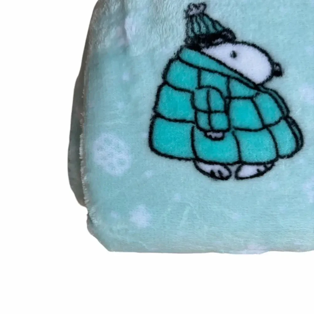 PEANUTS Snoopy TWIN Throw Blanket 60”x90” Christmas Puffer Jacket Blue